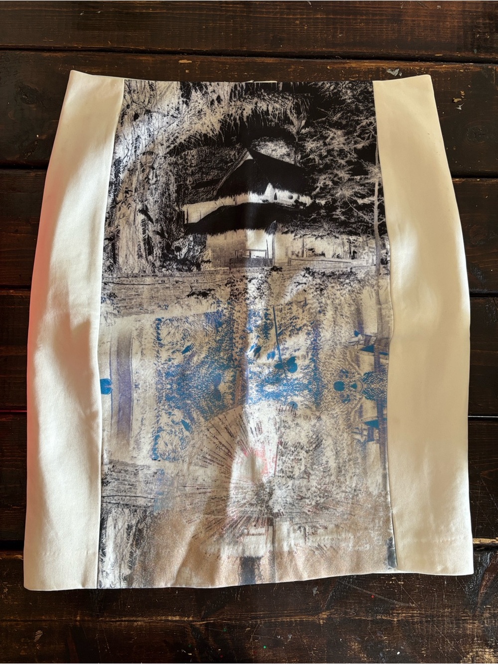 H&M White Panel Scenic Print Pencil Skirt size 12